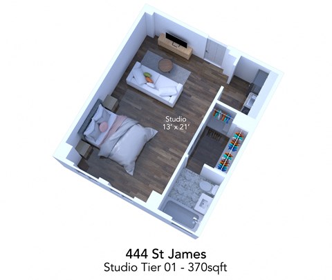 Floor plan for studio, 1 bath, 415 sqft